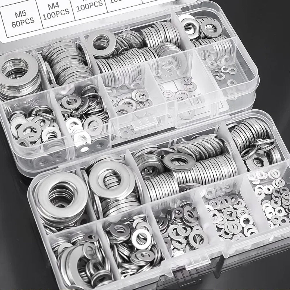 580pcs Stainless Steel Washer Assortment Kits M2-M12 Metal Screw Flat Washer