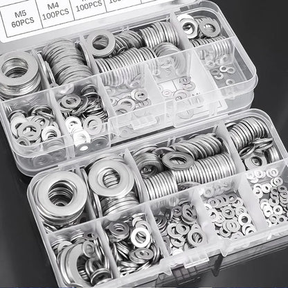 580pcs Stainless Steel Washer Assortment Kits M2-M12 Metal Screw Flat Washer