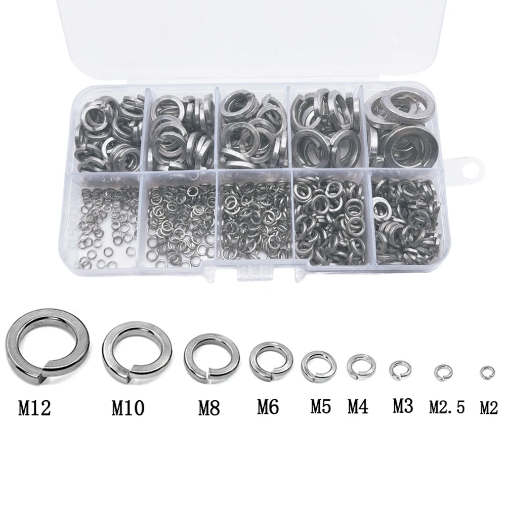 310 x 304 Stainless Steel Spring Split Lock Washers Elastic Gaskets M2 to M12