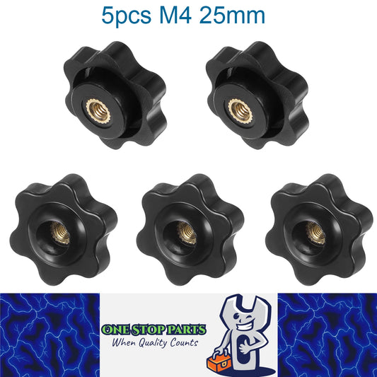 5 x M4 25mm Hand Tighten Nut 6 Petal with Hole Through Easy Tighten and Release