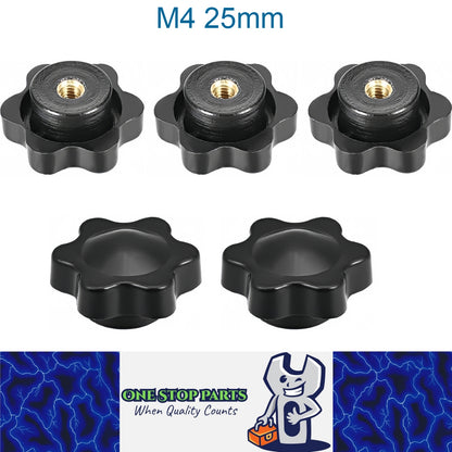 5 x M4 25mm Hand Tighten Nut 6 Petal with Stopper for Easy Release Applications