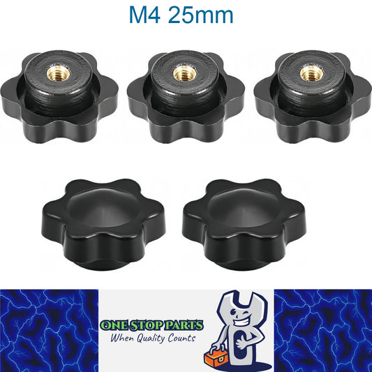 5 x M4 25mm Hand Tighten Nut 6 Petal with Stopper for Easy Release Applications