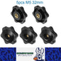 5 x M5 32mm Hand Tighten Nut 6 Petal with Hole Through Easy Tighten and Release