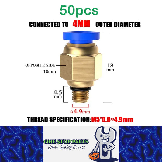 50 x Pneumatic Air Connector Fittings Push to Connect 4mm Tube to M5 Thread