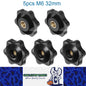 5 x M6 32mm Hand Tighten Nut 6 Petal with Hole Through Easy Tighten and Release