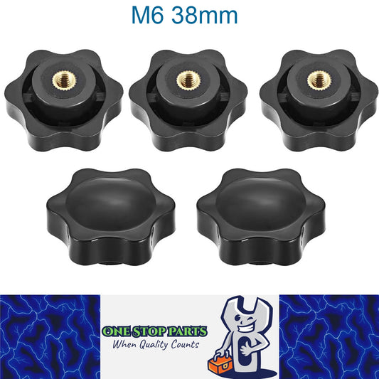 5 x M6 38mm Hand Tighten Nut 6 Petal with Stopper for Easy Release Applications