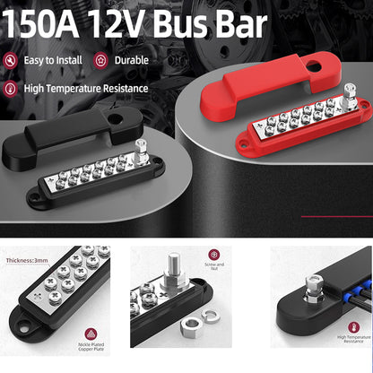M6 Bus Bar 12V 150A Power Distribution Block with Cover for Marine Automotive