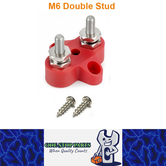 M6 Red Insulated Double Stud Power Distribution Stud Terminal Block