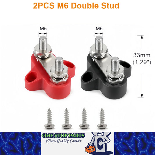 M6 Red and Black Insulated Double Stud Power Distribution Studs Terminal Blocks
