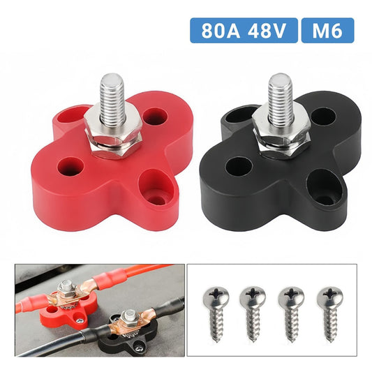 M6 Red and Black Insulated Power Distribution Stud Terminal Block M6 Single Stud