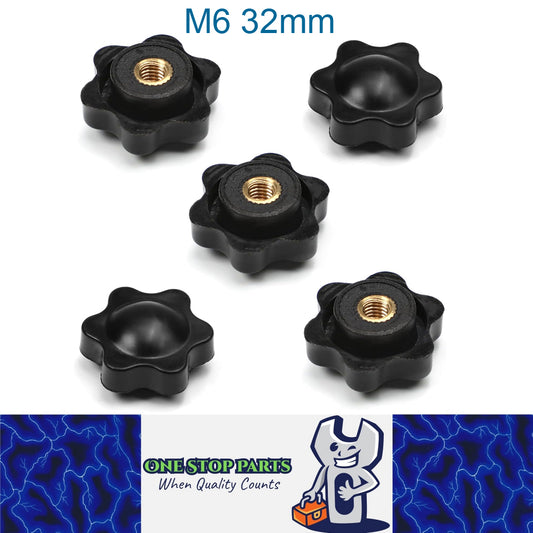 5 x M6 32mm Hand Tighten Nut 6 Petal with Stopper for Easy Release Applications