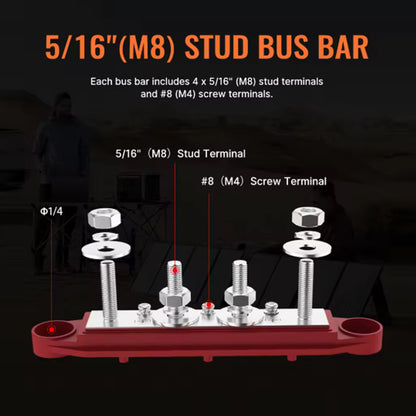M8 Bus Bar 12V-48V 250A Power Distribution Block 4xM8 Posts Studs 3xM4 Terminals