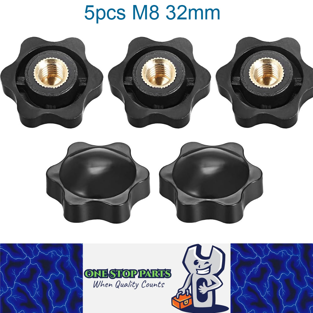 5 x M8 32mm Hand Tighten Nut 6 Petal with Stopper for Easy Release Applications