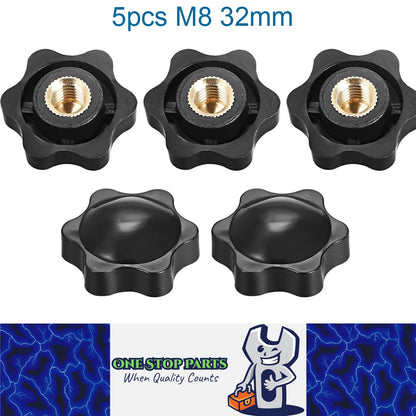 5 x M8 32mm Hand Tighten Nut 6 Petal with Stopper for Easy Release Applications