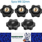 5 x M8 32mm Hand Tighten Nut 6 Petal with Stopper for Easy Release Applications