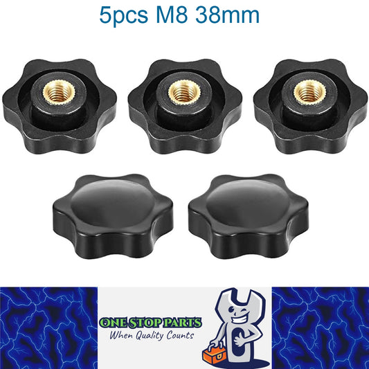 5 x M8 38mm Hand Tighten Nut 6 Petal with Stopper for Easy Release Applications