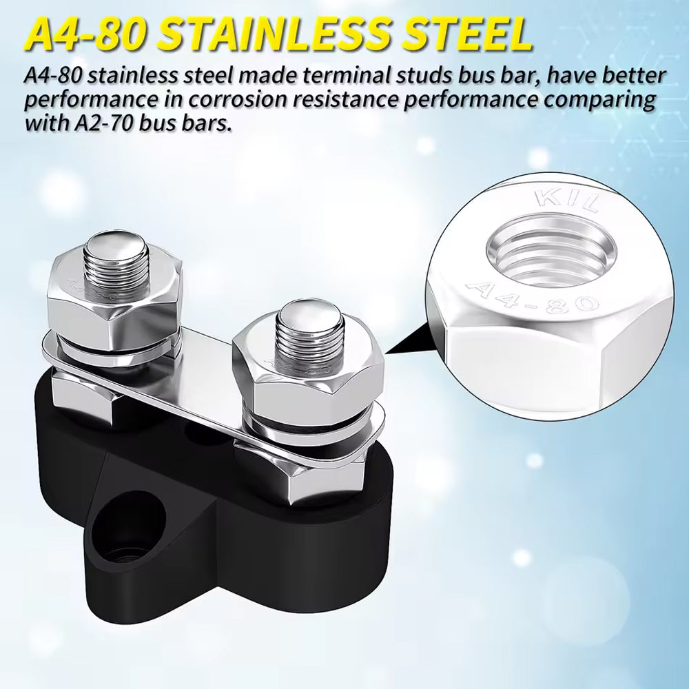 1 Pair M8 Dual Terminal Block Stud 12-48V 80A Junction Power Distribution Block
