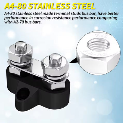 1 Pair M8 Dual Terminal Block Stud 12-48V 80A Junction Power Distribution Block