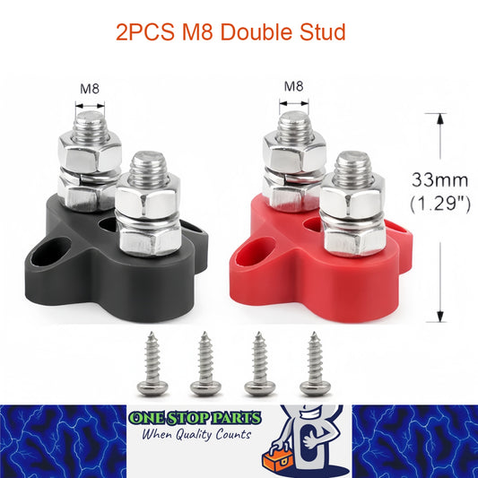 M8 Red and Black Insulated Double Stud Power Distribution Stud Terminal Block M8