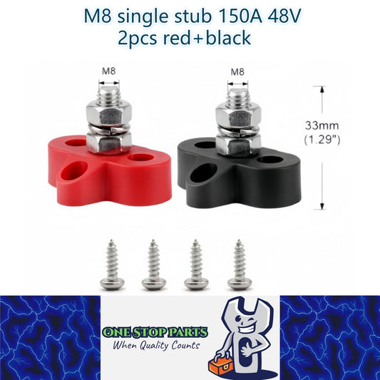 M8 Red and Black Insulated Power Distribution Stud Terminal Block M8 Single Stud