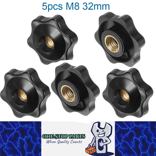 5 x M8 32mm Hand Tighten Nut 6 Petal with Hole Through Easy Tighten and Release