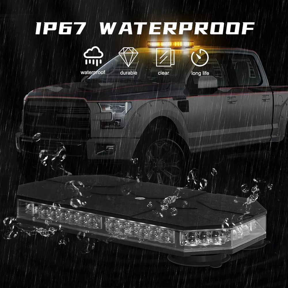 Amber/White LED Car Magnetic Rooftop Strobe Beacon Light Bar with Controller