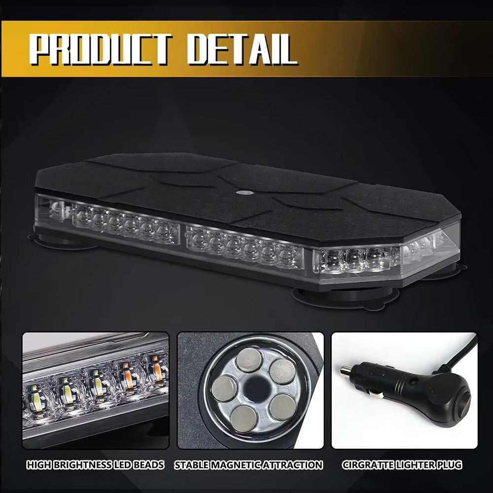 Amber/White LED Car Magnetic Rooftop Strobe Beacon Light Bar with Controller