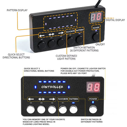 Amber/White LED Car Magnetic Rooftop Strobe Beacon Light Bar with Controller