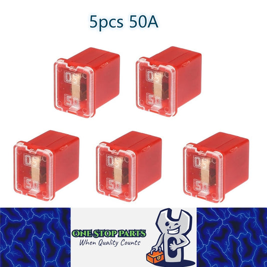 5 x 50Amp Red Mini Slow Blow Fuse Block 10mmx12mm x 16mm High 50A Fuse (5pcs)