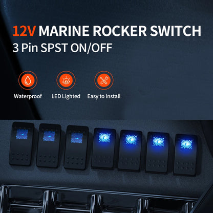 5 x Marine Boat LED Rocker Switch SPST 3 Pin ON/Off 12V 24V With Wires Stickers