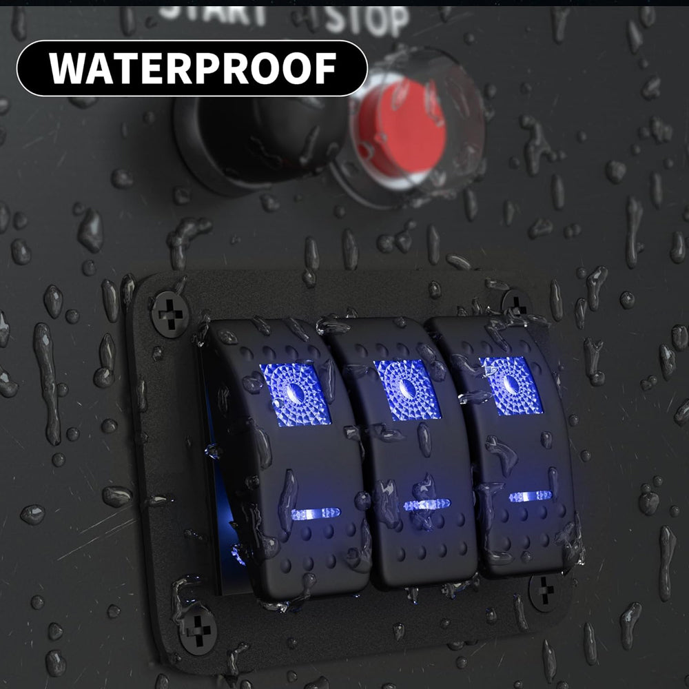 Pre Wired 3 Gang Switch Panel Blue LED Rocker Switch 12V 20A Panel Car Truck Mar