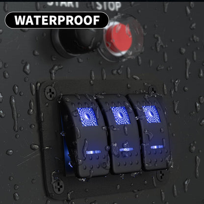Pre Wired 3 Gang Switch Panel Blue LED Rocker Switch 12V 20A Panel Car Truck Mar