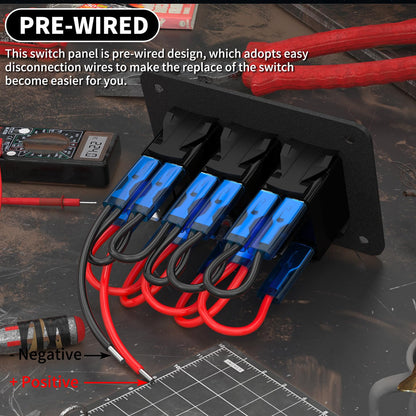 Pre Wired 3 Gang Switch Panel Blue LED Rocker Switch 12V 20A Panel Car Truck Mar