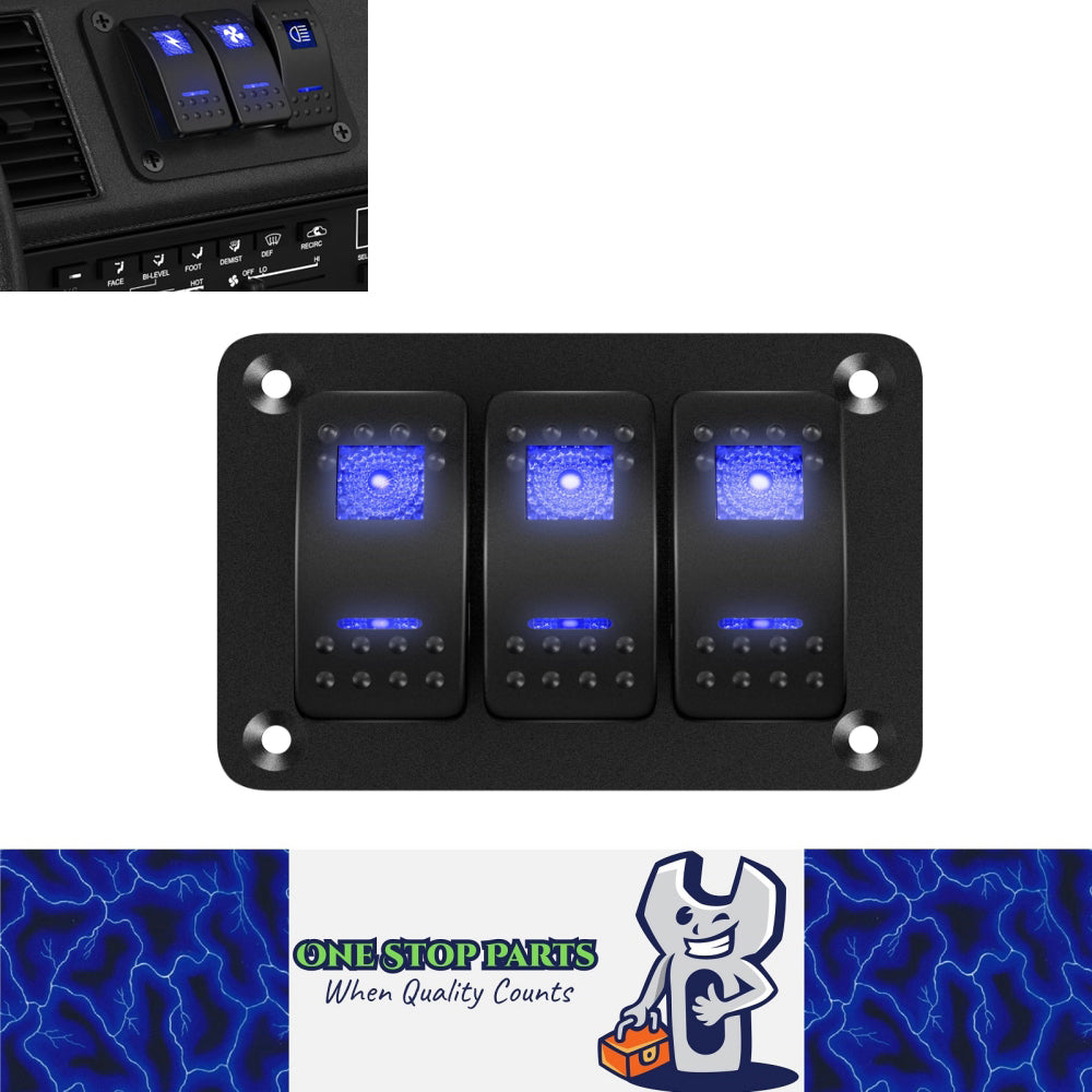 Pre Wired 3 Gang Switch Panel Blue LED Rocker Switch 12V 20A Panel Car Truck Mar