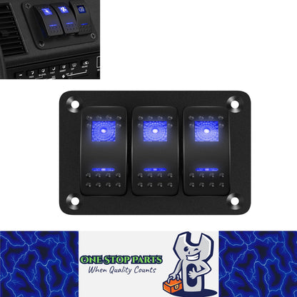 Pre Wired 3 Gang Switch Panel Blue LED Rocker Switch 12V 20A Panel Car Truck Mar