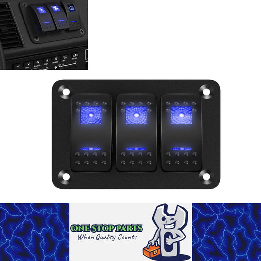 Pre Wired 3 Gang Switch Panel Blue LED Rocker Switch 12V 20A Panel Car Truck Mar