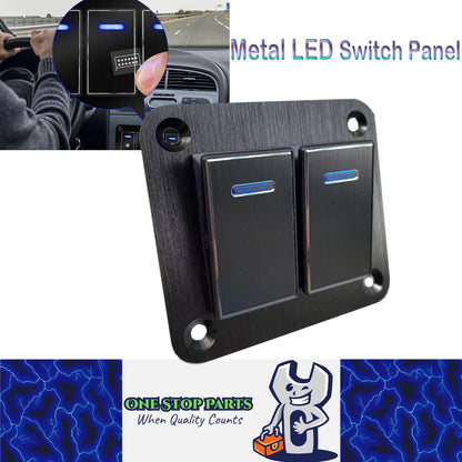 Metal 2 Gang Switch Panel LED Rocker Switch 12-24V Switch Panel Car Truck Marine