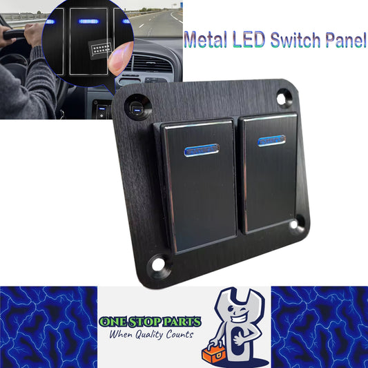 Metal 2 Gang Switch Panel LED Rocker Switch 12-24V Switch Panel Car Truck Marine