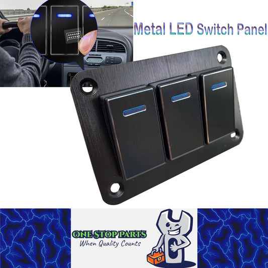 Metal 3 Gang Switch Panel LED Rocker Switch 12-24V Switch Panel Car Truck Marine