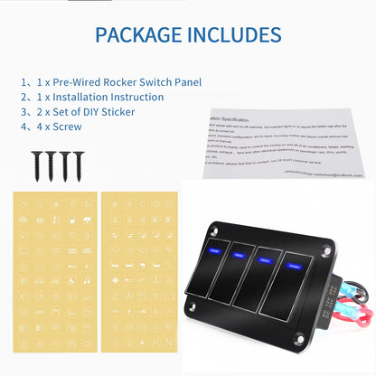 Metal 4 Gang Switch Panel LED Rocker Switch 12-24V Switch Panel Car Truck Marine