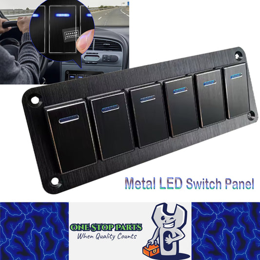 Metal 6 Gang Switch Panel LED Rocker Switch 12-24V Switch Panel Car Truck Marine