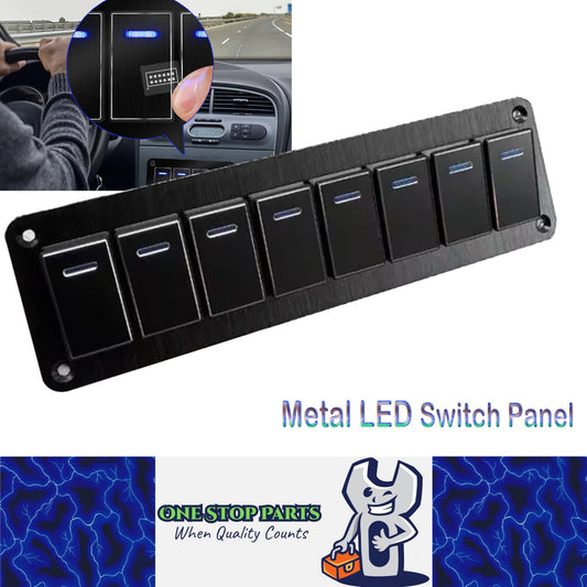 Metal 8 Gang Switch Panel LED Rocker Switch 12-24V Switch Panel Car Truck Marine
