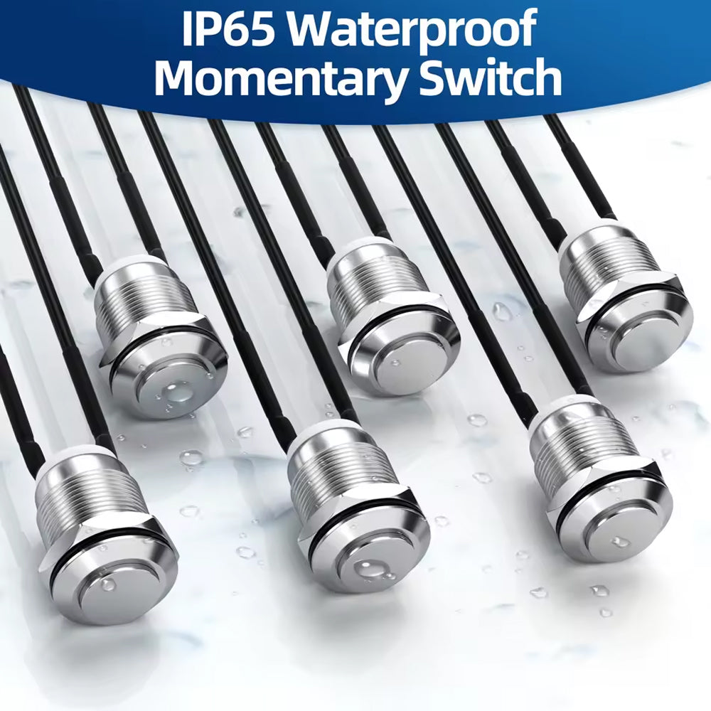 6pcs 12mm Metal Momentary Push Button Switch 12V 2 Pin Pre Wired SPST Switches