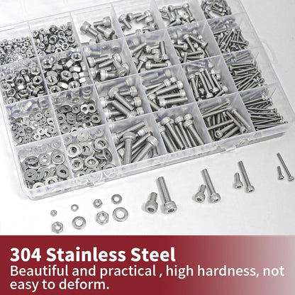 918pcs Hex Bolt Nut Washer Assortment Kit M2 M3 M4 M5 304 Stainless Steel Screw