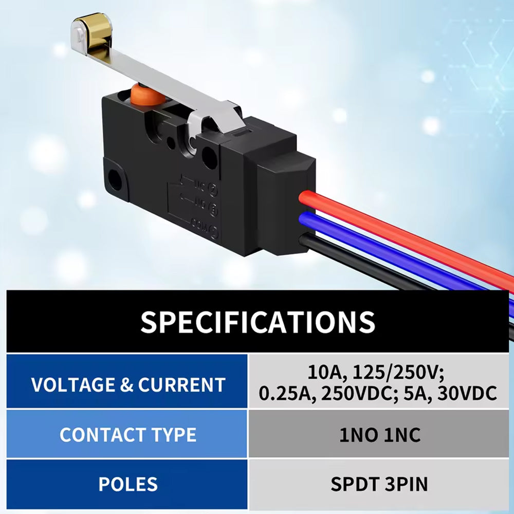 2 x Micro Limit Switch with Roller Lever 5A 30V SPDT 3 Pin PreWired Micro Switch