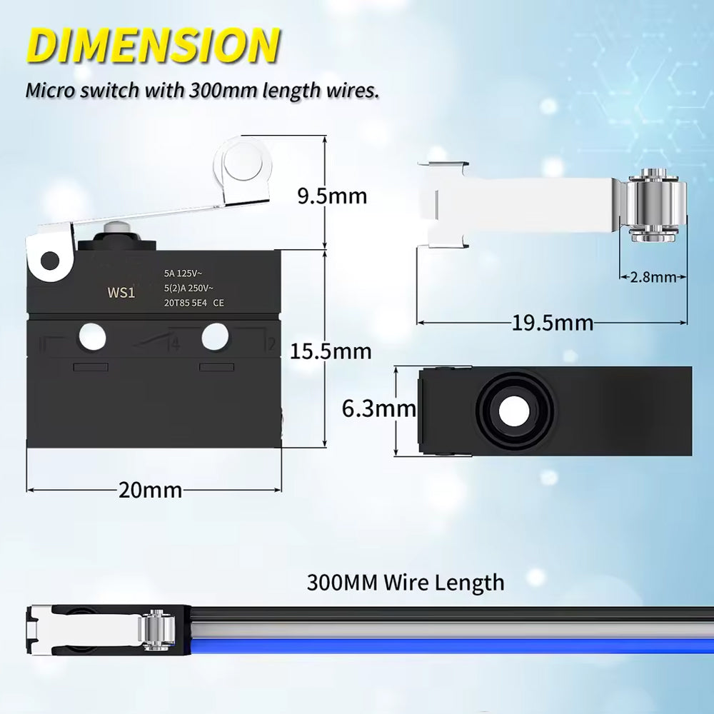 2 x Micro Limit Switch with Roller Lever 6A 12V SPDT 3 Pin PreWired Micro Switch