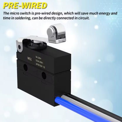 2 x Micro Limit Switch with Roller Lever 6A 12V SPDT 3 Pin PreWired Micro Switch