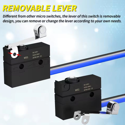 2 x Micro Limit Switch with Roller Lever 6A 12V SPDT 3 Pin PreWired Micro Switch