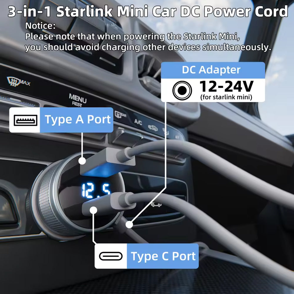 Starlink Mini Adapter Charger Cable with QC3.0 PD Volt & Converter to 36V 1.67A