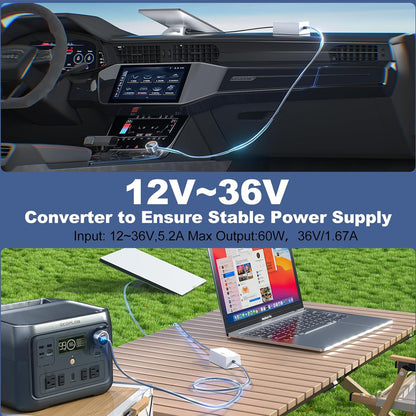 Starlink Mini 12V-36V Car Adapter USB-C PD45W QC3.0 Step Up Converter Cable 1M